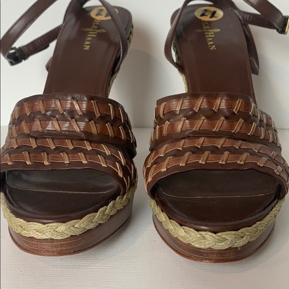 COLE HAAN Leather, Ankle Wrap Fall Heel Sandals EC - Picture 5 of 8